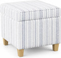 HomePop Home Decor | K7342-F2359 |Classic Square Storage Ottoman with Lift Off Lid | Ottoman with Storage for Living Room & Bedroom, Blue Stripe Large