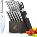 imarku Kitchen Knife Set with Block and Built-in Sharpener, Japanese Stainless Steel 14-Piece Knife Set with Utility Knife, Dishwasher Safe, Non-Slip Ergonomic Handles, Essential Gift for Home Cooks