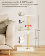 Masupu Sofa Arm Tray Table - 360° Swivel Height Adjustable End Table, Small Snack Side Table for Couch, C Shaped Table for Bed, Chair or TV Tray Table(Marble White and Gold)