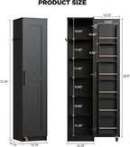 IRONCK Narrow Kitchen Pantry Storage Cabinet, 72" Slim Single Door with 6 Adjustable Shelves, Door Rack and Wheels, Space Saving Freestanding Storage Floor Cabinet for Small Place, Black