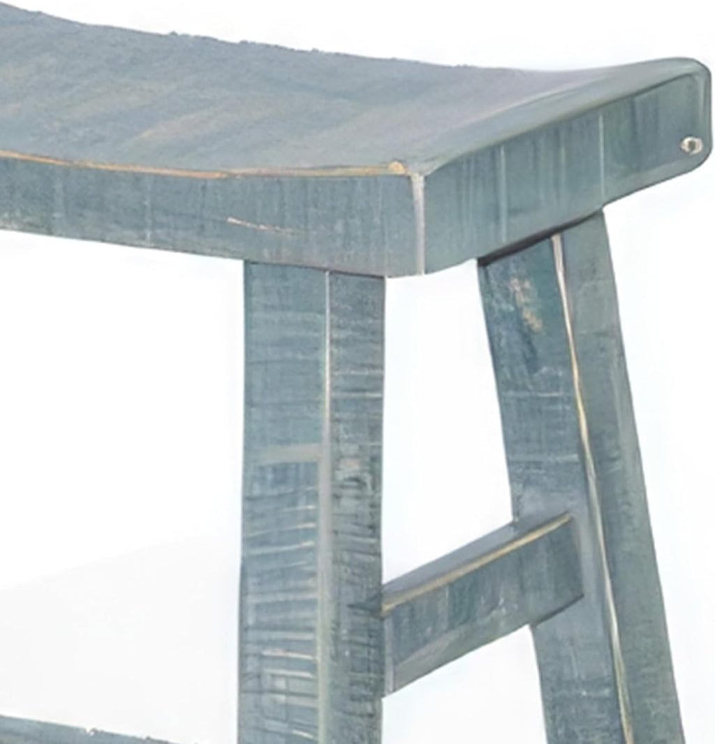 Rena Counter Height Bench, 33 Inch Seagrass Green Mahogany Wood Frame
