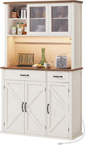 VASAGLE LIRY Collection - Pantry Cabinet with Lights and Charging Station, Kitchen Storage Cabinet with Doors and Drawer, 41.9 x 15.6 x 71.1 Inches, Farmhouse, Cloud White and Warm Brown UBBK391W01 | Coffee Bar, Kitchen Storage Cabinet, 41.9 x 15.6 x