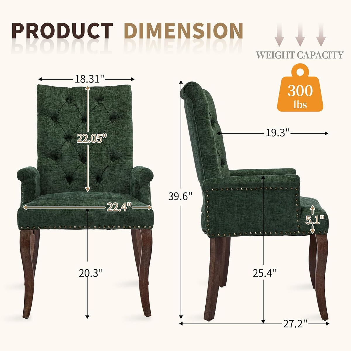 cinkehome Set of 6 Upholstered Dining Chairs, Dining Room Kitchen Chair with Armrest and Solid Wood Leg, Mid Century Modern Side Chairs (Olive Green, Chenille)