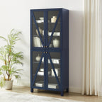 Maykoosh Tall Kitchen Pantry - Stackable Storage Cabinet with Glass Doors, Navy