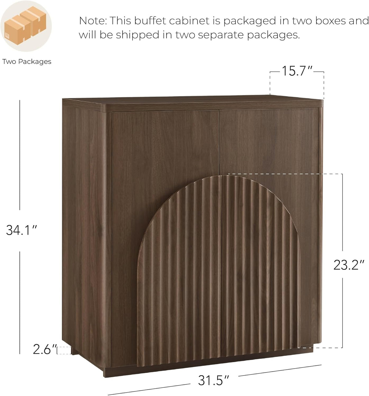 CHITA Sideboard Buffet Cabinet with Storage, Small Storage Cabinet with Doors and Shelves for Living Room Accent, Bar, Kitchen, Walnut