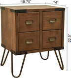 eHemco Antique Style 4-Drawer Storage End Table Side Table with Metal Hairpin Legs, Antique Walnut