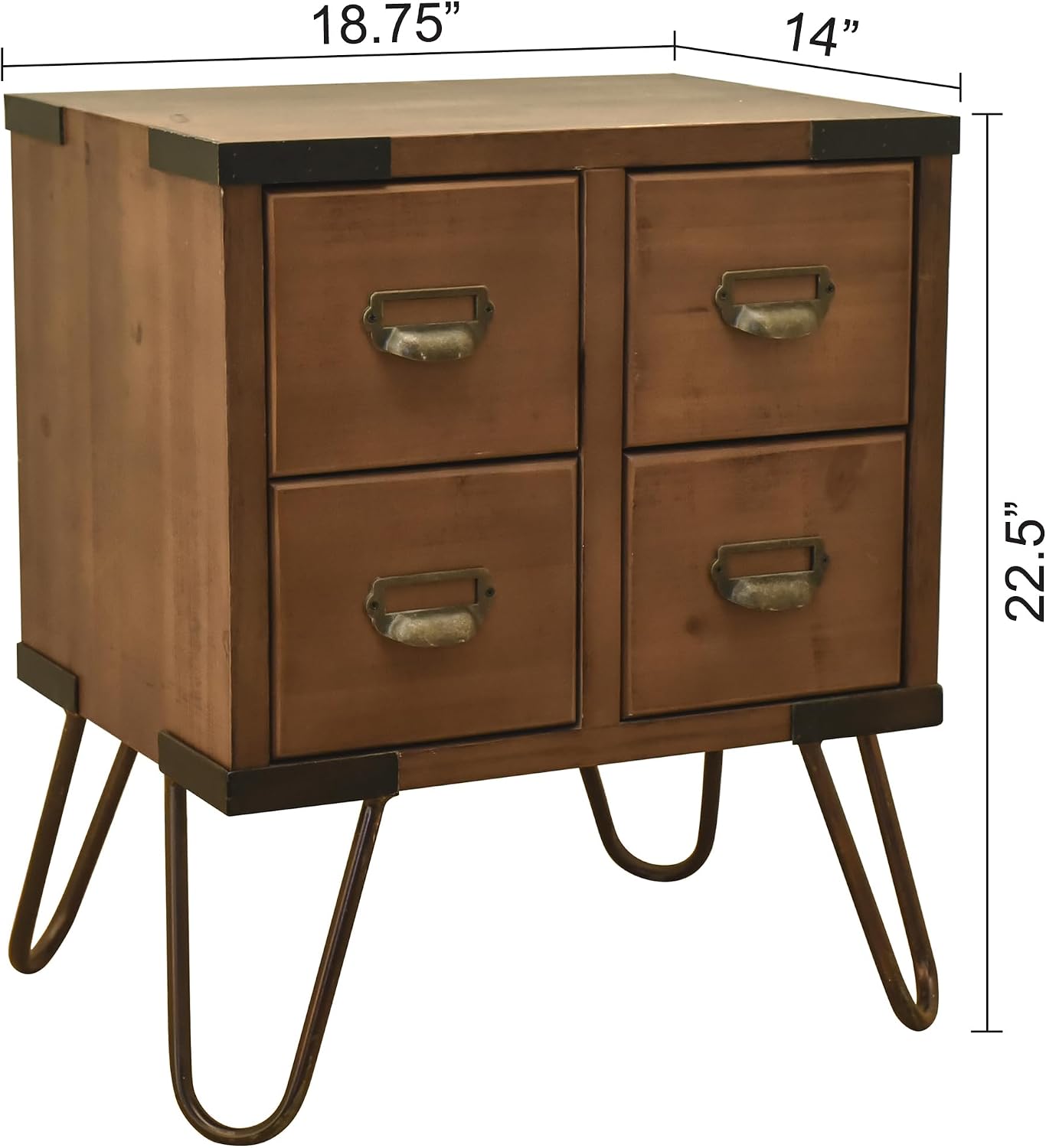 eHemco Antique Style 4-Drawer Storage End Table Side Table with Metal Hairpin Legs, Antique Walnut