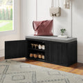 Entryway Shoe Storage Bench with 2" Cushion, 37.4" Small Bench with Shoe Rack, Cabinet Organizer for Hallway, Bedroom End of Bed (Black)