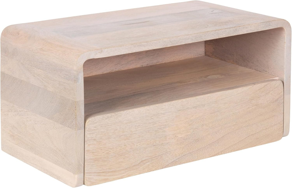Kate and Laurel Kato Modern Mango Wood Floating Side Table with Drawer, 18 x 10 x 9, Whitewash, Contemporary Wooden Floating Nightstand for Bedroom Bedside Table or Living Room Wall Storage