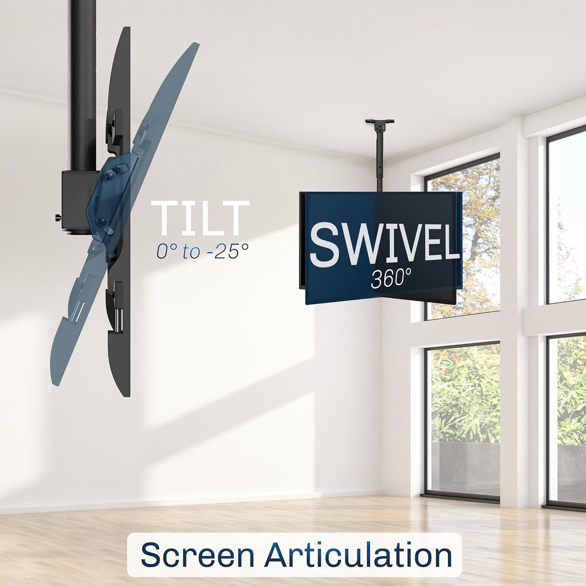 VIVO Black TV Ceiling Mount for 43 to 86 inch Screens, MOUNT-VC86-3 | Full Swivel, Telescoping Height Adjustment, 3ft Extension Pole, Fits Pitched/Vaulted Roof, Max VESA 600x400mm, Holds 132 lbs