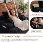 65" L Oversized Chaise Lounge Chair Indoor,Comfy Reading Chair with Cup Holder & Side Pockets,Corduroy Fabric Single Cloud Sofa Chair for Living Room & Bedroom,No Assembly, Black