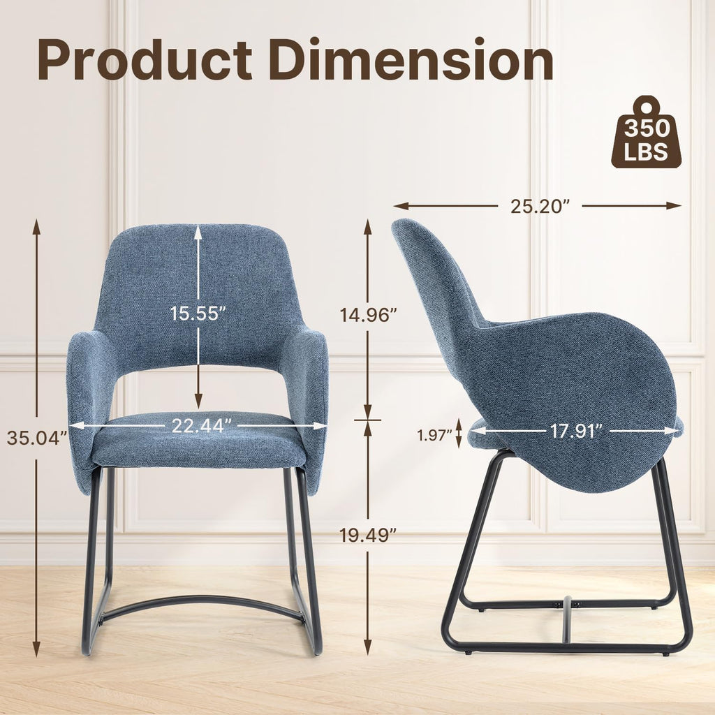Mid-Century Modern Dining Chair, Upholstered Single Chair with Armrests, 350 lbs Weight Capacity, 22" Wide Seat, Chenille Fabric, Ergonomic Back Support for Kitchen/Dining Room/Cafe/Resturant