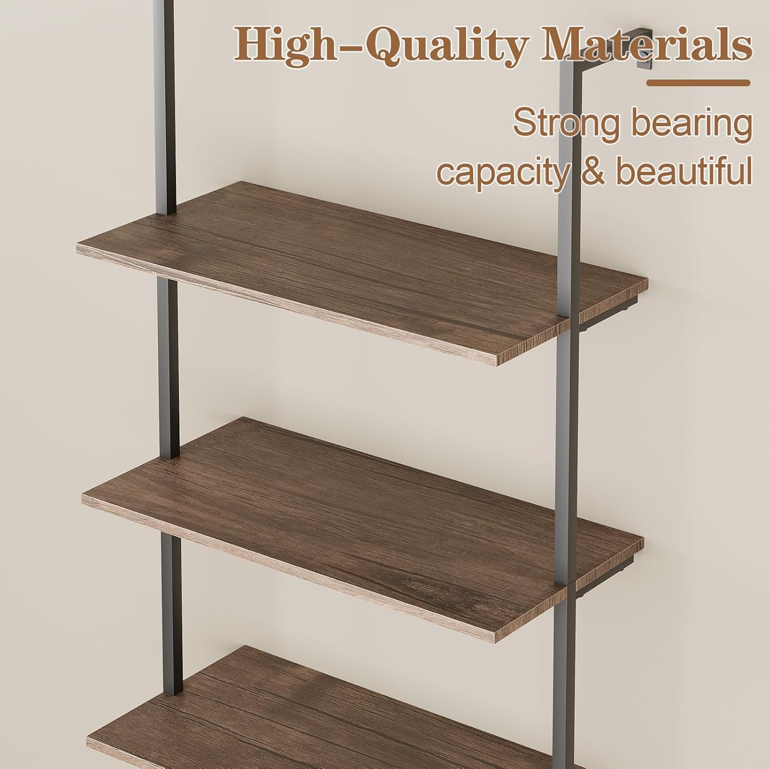 Wolawu Ladder Shelf Black 6 Tiers Modern Bookshelf Room Organizer Open Tall Wall Mount Bookcase Standing Leaning Wall Shelves Industrial Decorative Living Room Bed Room (Brown)
