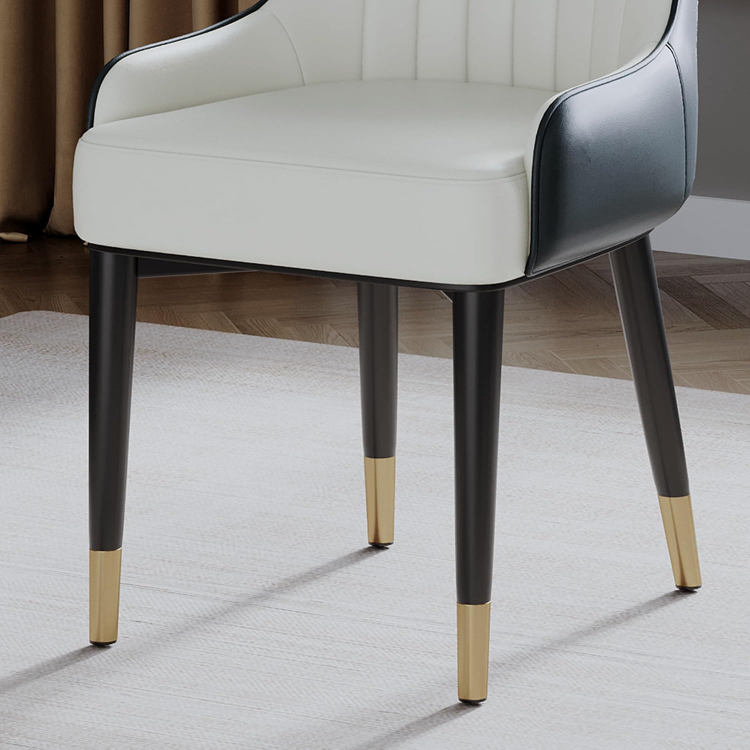 AF ARTISAN FURNITURE Black White Dining Chairs Set of 2 with High Backs Mid Century Modern Kitchen Dining Room Chairs PU Faux Leather Upholstered Large Padded Accent Chair with Legs