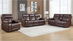 CANMOV Genuine Leather Power Reclining Sofa Set,Living Room Furniture Sofa Set,Power Recliner Chair,Loveseat and Sofa with Storage Console, USB Ports, Cup Holders for Living Room,Dark Brown