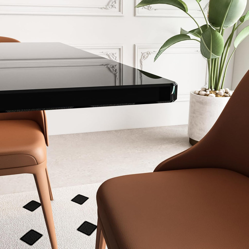 51.2" Glass Dining Table for 2-4 People, Modern Kitchen Table with Black Chromed Legs, Rectangular Dinner Table for Small Space, Apartment, Office, All Black