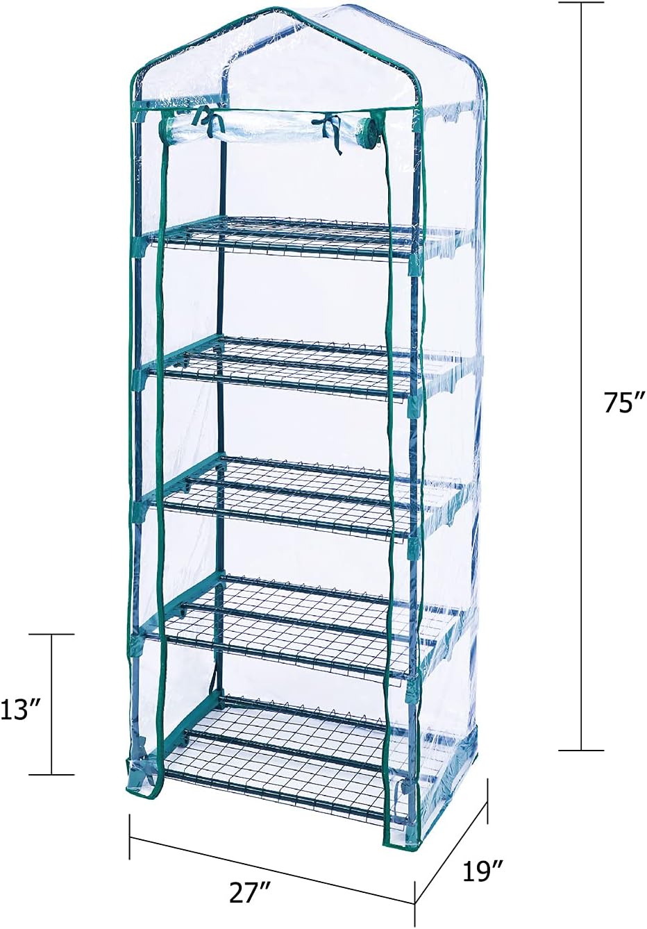Worth Garden 5 Tier Mini Greenhouse - 75'' H x 27'' L x 19'' W - Sturdy Portable Gardening Shelves with PVC Cover - Small Porch Green House for Growing Plants Flowers Indoor & Outdoor