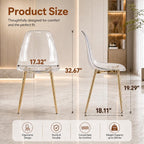 JUFU Acrylic Dining Chairs Set of 6, Modern Clear Chairs with Transparent Seat, Ergonomic Acrylic Side Chairs with Gold Metal Legs for Dining Room, Kitchen, Living Room