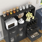 Bar Cabinet for Home with LED Light,Coffee Bar Cabinet w/ Wine & Glass Rack | Wine Cabinets with Drawers & Microwave Stand, Modern Liquor Cabinets for Kitchen, Living Room, Dining Room (Black)