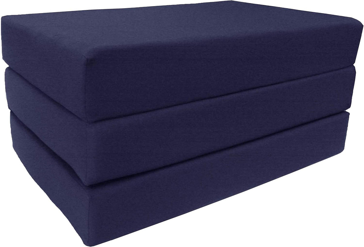 D&D Futon Furniture Navy Trifold Foam Beds, Shikibuton, Tatami Cushion Topper, Foldable Futon Pad, Twin 6x39x75