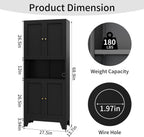 68.9'' Black Metal Kitchen Pantry Cabinet with Doors and Adjustable Shelves, Hutch Cabinet with Microwave Storage, Kitchen cabine can Also be Used in the Living Room.Bathroom, Home