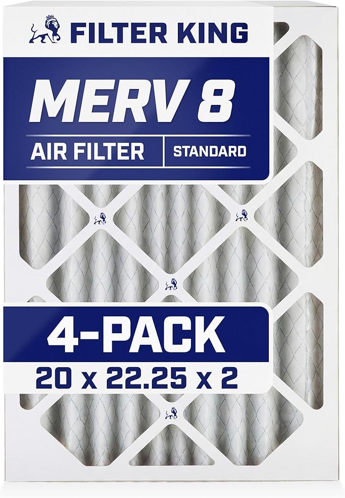 Filter King 20x22.25x2 Air Filter | 4-PACK | MERV 8 HVAC Pleated A/C Furnace Filters | MADE IN USA | Actual Size: 20 x 22.25 x 1.75"