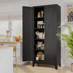 pozdeg 71" Tall Kitchen Pantry Cabinet, Metal Storage Cabinet with 2 Doors and 4 Adjustable Shelves, Black Food Pantry Cupboard for Kitchen, Dining Room, Living Room and Bathroom (Black)