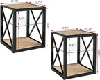 Modern End Table Set of 2 for Living Room 17.7" Bedroom Nightstand, Tempered Glass Shelf & Rustic Wood MDF Top Square Side Tables 2 Pack, Industrial Natural