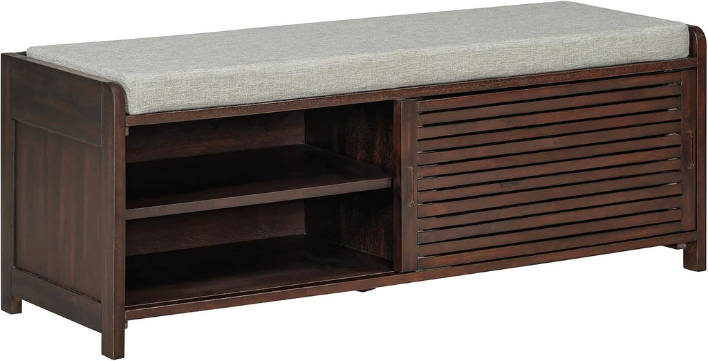 Merax Multipurpose Entryway Storage Bench with Shutter Doors, 43.3" Wooden Shoe Organizer with Upholstered Seat for Entryway, Hallway and Living Room