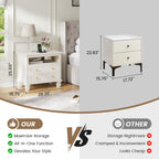 FREDEES 28'' Large Night Stand with Charging Station & LED Light | Bedside Table w/ Outlet, 3-Color Lights, Solid Wood Legs, End Tables Bedroom Livingroom, Farmhouse Natural Wood