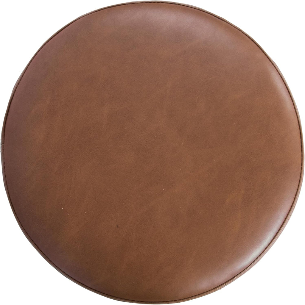 Spatial Order Faux Leather Organic Shape Ottoman (No Lid, Seat Only) | HomePop Home Décor | Round Pouf Foot Rest – Chestnut Faux Leather Faux Leather