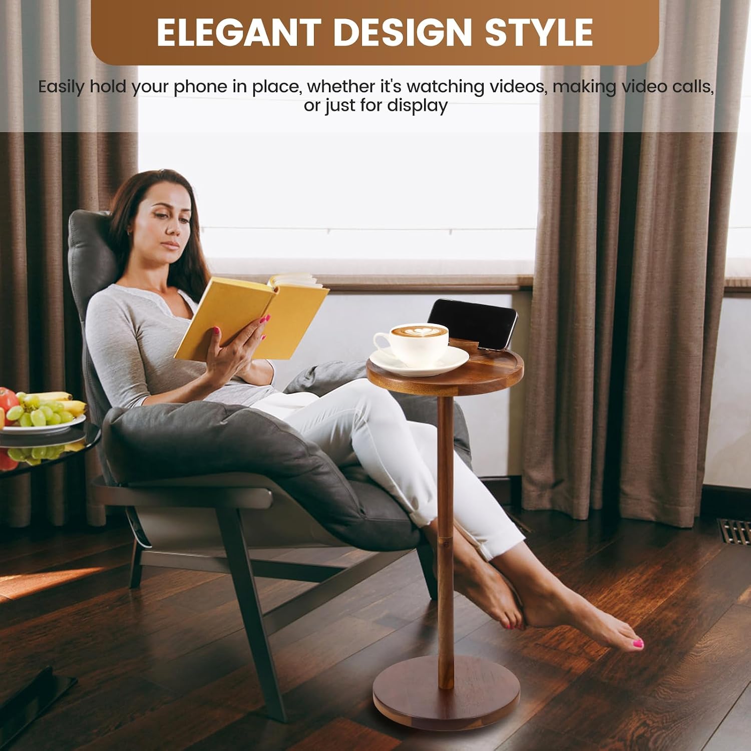 Round Side Table, Small Drink Table for Small Spaces, Wooden Pedestal Side Table for Living Room, Bedroom, Corners, and Office