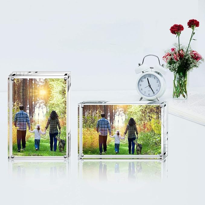 Boxalls 6x8 Inches Acrylic Picture Frame, Double Sided Clear Frameless Photo Frame with Magnetic Desktop Transparent