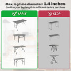 ZhouDaShu Table Leg Extenders for Folding Tables, Table Leg Extensions for Bent and Straight Legs, Heavy Duty Steel Adjustable Folding Table Leg Risers (9.8 in (25 cm) (4 Pack))