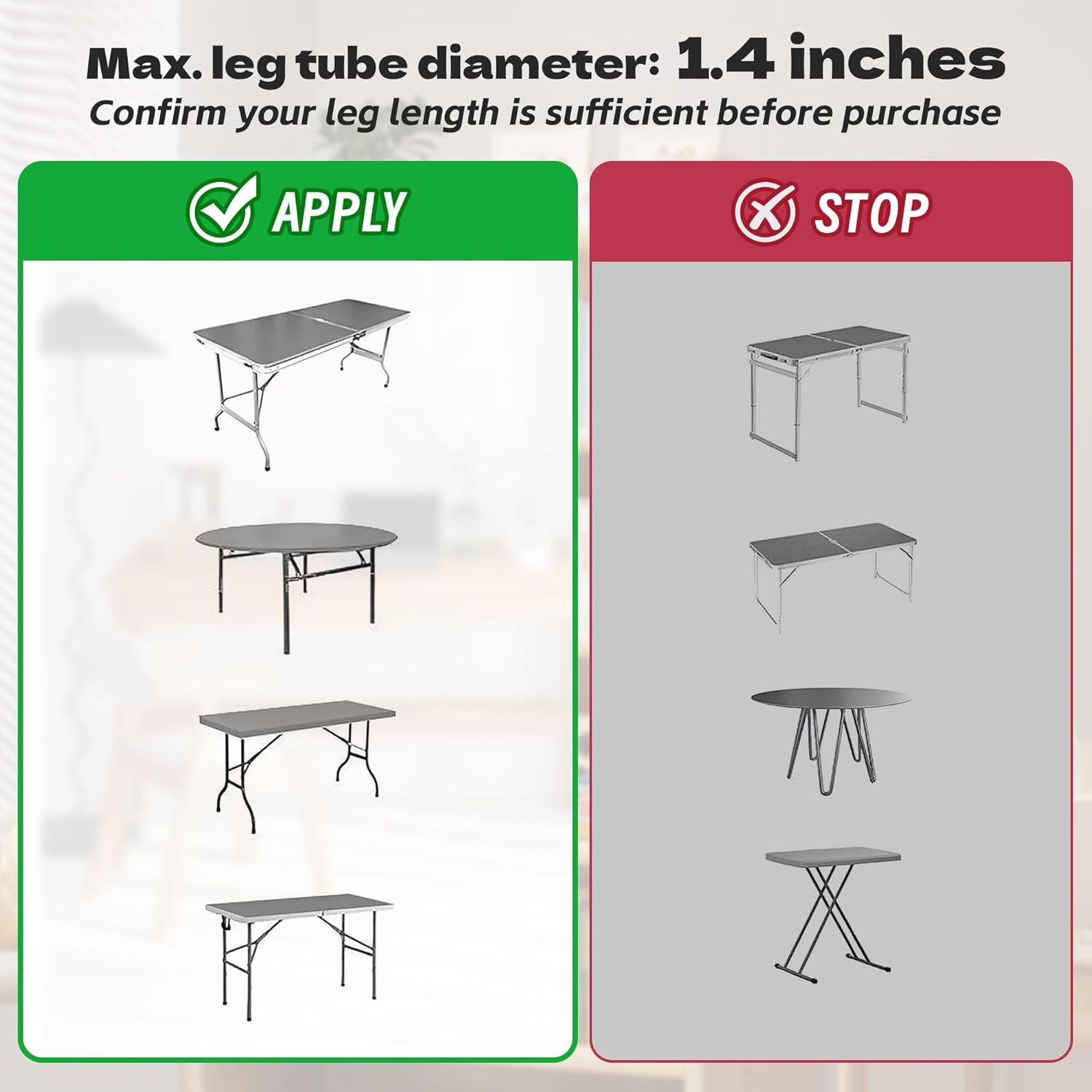 ZhouDaShu Table Leg Extenders for Folding Tables, Table Leg Extensions for Bent and Straight Legs, Heavy Duty Steel Adjustable Folding Table Leg Risers (9.8 in (25 cm) (4 Pack))