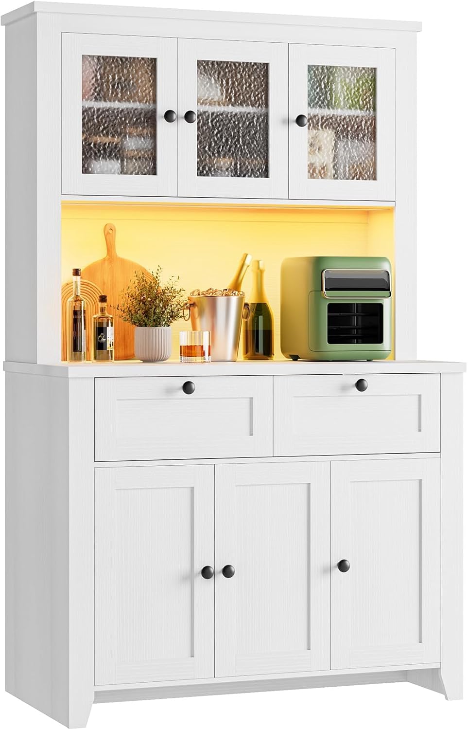 Garvee 66" Tall Pantry Cabinet with LED Lights & Charging Station, Kitchen Pantry Storage Cabinet Kitchen Hutch Coffee Bar with Adjustable Shelves for Dining Room, Living Room