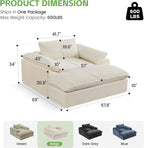 HUBSON 69" Oversized Chaise Lounge Chair Indoor, Comfy Deep Seat Sleeper Lounge Couch, Upholstered Chenille Cloud Chairs for Living Room, Bedroom, Apartment, No Assembly Required, Beige