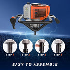 62cc 2-Stroke Auger Post Hole Digger with 2 Extension Rods & 6" & 8" Auger Bits - Gas Powered Earth Auger for Fencing, Gardening, Construction - Heavy Duty Digging Machine (62cc+2 Auger Bit(6"8"))