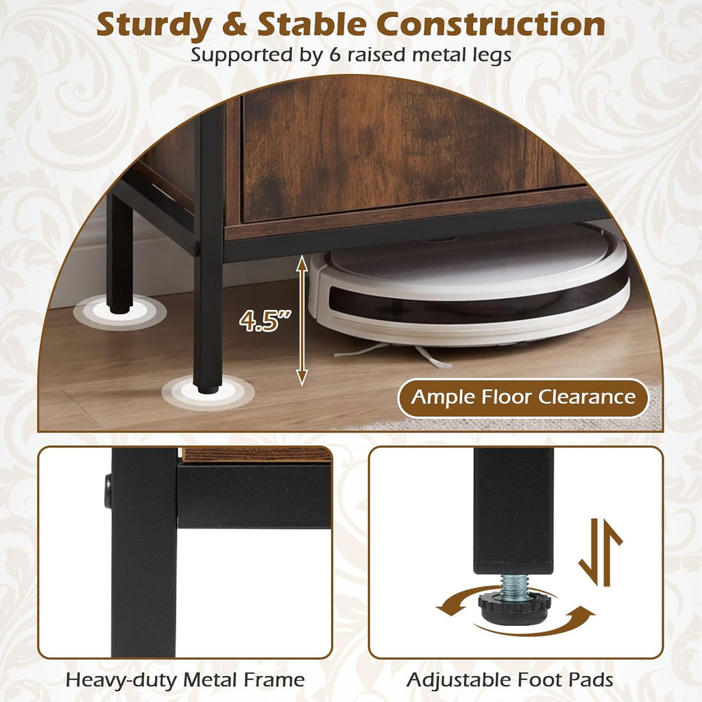 Tangkula Industrial TV Stand for TVs up to 65”, Entertainment Center with 2 Storage Cabinets & 4 Open Shelves, Wooden TV Cabinet with Raised Metal Legs, Media TV Console Table (Backless, Rustic Brown)