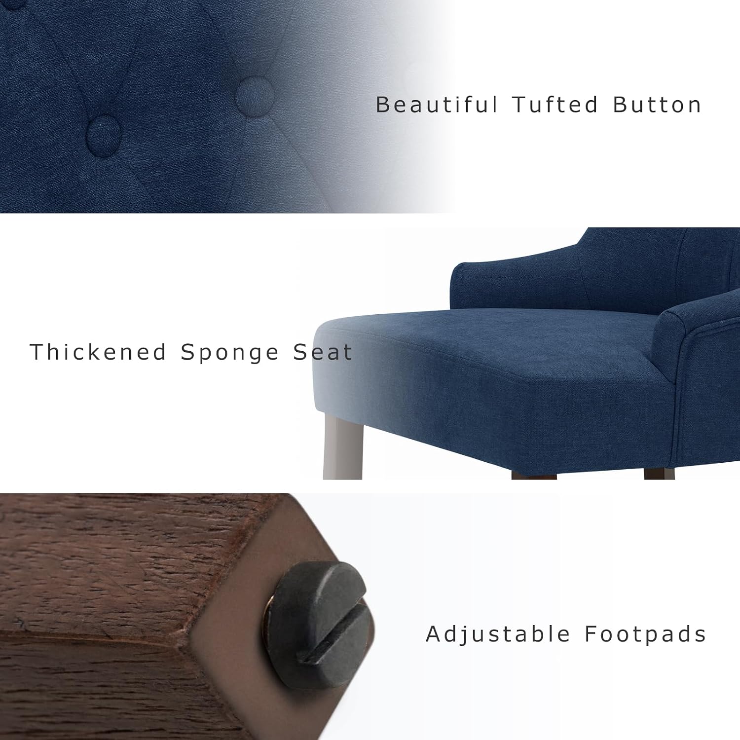 COLAMY Wingback Upholstered Side Dining Room Chairs Set of 4, Fabric Dining Chairs with Tufted Button, Living Room Chairs for Home Kitchen, Blue