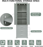 Merax 70" Pantry Cabinet with Two Doors & Three Drawer, Adjustable Shelves Storage Cupboard for Kitchen/Dining Room/Bathroom, Gray