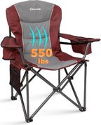 KingCamp Oversized Camping Chair with Adjustable Lumbar Support, 550lbs Heavy Duty Padded Folding Lawn Chair for Adults, Outdoor Armchair with Cooler Bag, Cup Holder & Side Pocket for Fishing, Travel