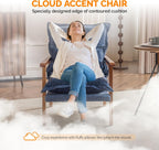 VINGLI Mid-Century Modern Cloud Accent Armchairs set of 2 with Lumbar Pillow, 6.3'' Thick Seat Cushion Reading Chairs with Wooden Armrests, Boho Lounge Chair for Bedroom,Living Room,Chenille,Gray Blue