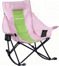 Oversized Rocking Camping Chair for Adults with Headrest, Portable Rocking Chair with Cup Holder, Side Pocket & Carry Bag, Heavy Duty Outdoor Rocker Chair for Camp, Patio, Pink