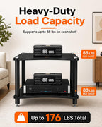 Heavy Duty 2-Tier AV Media Stand, 176 lb Load Capacity, Black | anti-vibration feet that help reduce resonance for clearer sound, open ventilation, cable management, Built for Hi-Fi systems