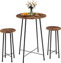 VECELO 3 Piece Pub Table and Chairs Sets Counter Height Bistro Bar Sets with 2 Barstools for Kitchen Breakfast Nook, Small Space, Apartment, Breakfast Dinner Restaurant, Brown