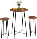VECELO 3 Piece Pub Table and Chairs Sets Counter Height Bistro Bar Sets with 2 Barstools for Kitchen Breakfast Nook, Small Space, Apartment, Breakfast Dinner Restaurant, Brown
