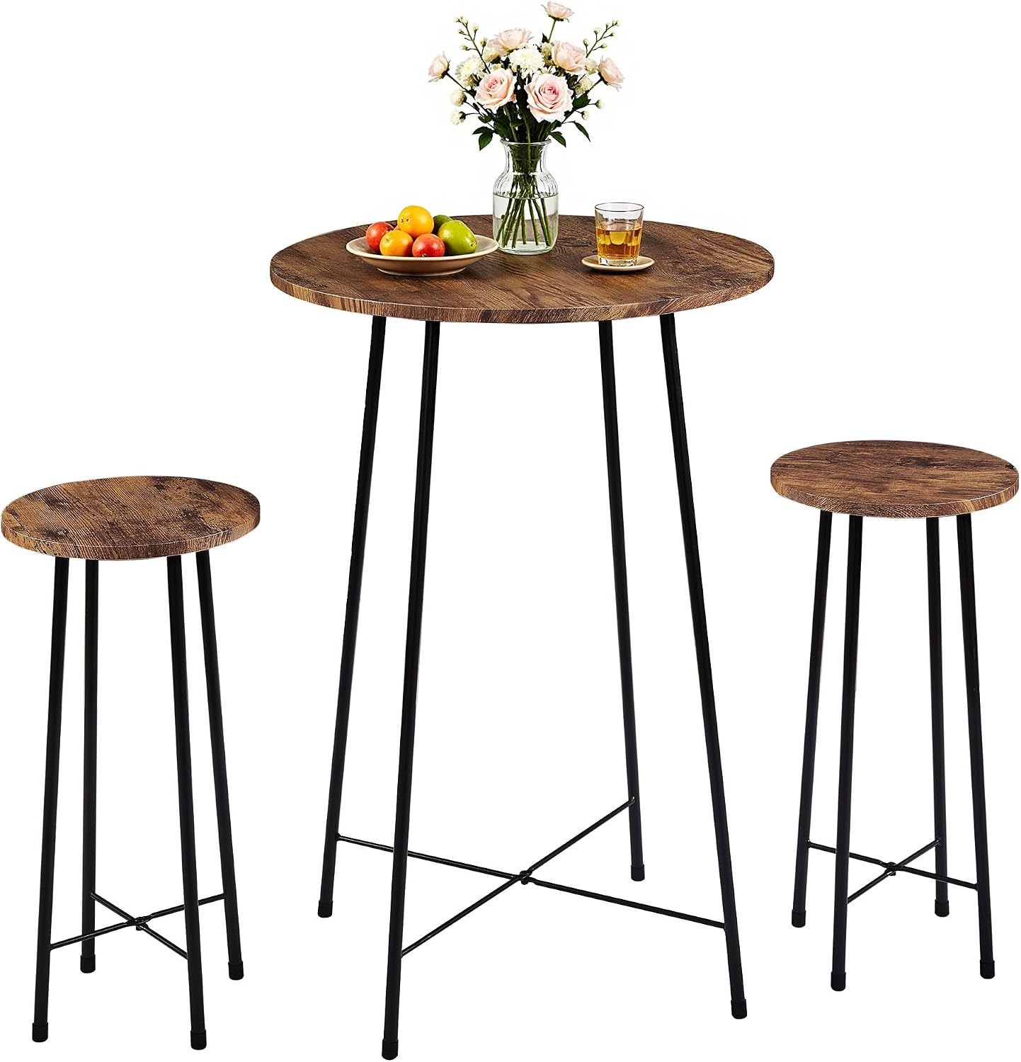 VECELO 3 Piece Pub Table and Chairs Sets Counter Height Bistro Bar Sets with 2 Barstools for Kitchen Breakfast Nook, Small Space, Apartment, Breakfast Dinner Restaurant, Brown