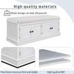 SOFTSEA 42.7" Shoe Bench with Padded Seat Cushion, 2-Tier Entryway Bench with 4 White Doors and Adjustable Shelves, Shoe Cabinet for Entryway, Bedroom, Living Room, White