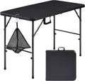 VECELO Folding Table 4 Foot with Mesh Bag, Indoor Outdoor Heavy-Duty Portable w/Handle,Fold-in-Half for Picnic, Party, Camping, Matte Black